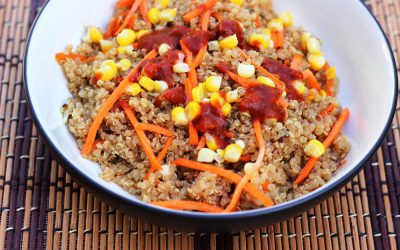 Quinoa with Corn, Carrots, and Mexican Mole Sauce